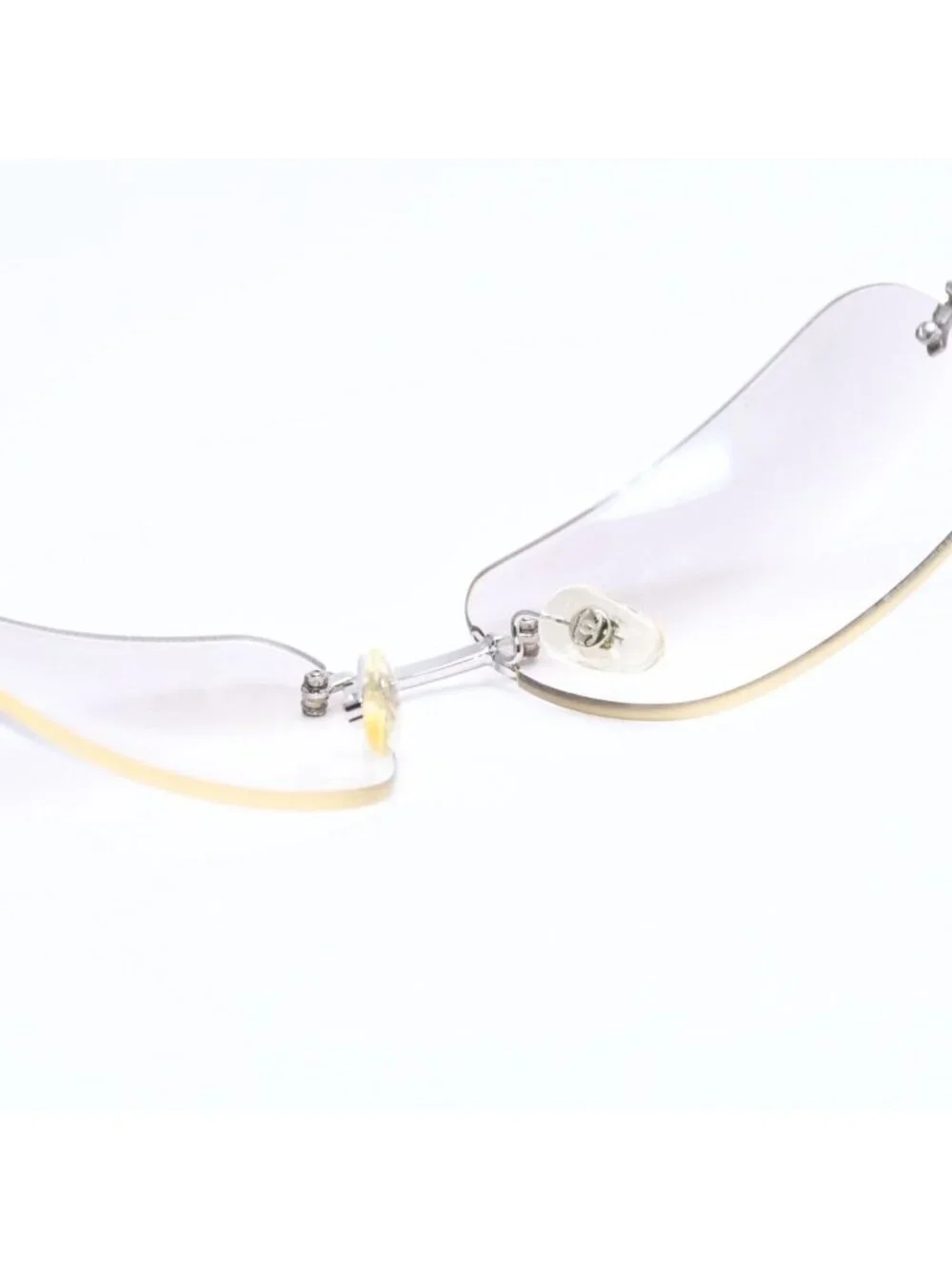 Chanel Rimless Sunglasses Side CC Logo Clear Silver Frame Metal 16 Eyewear